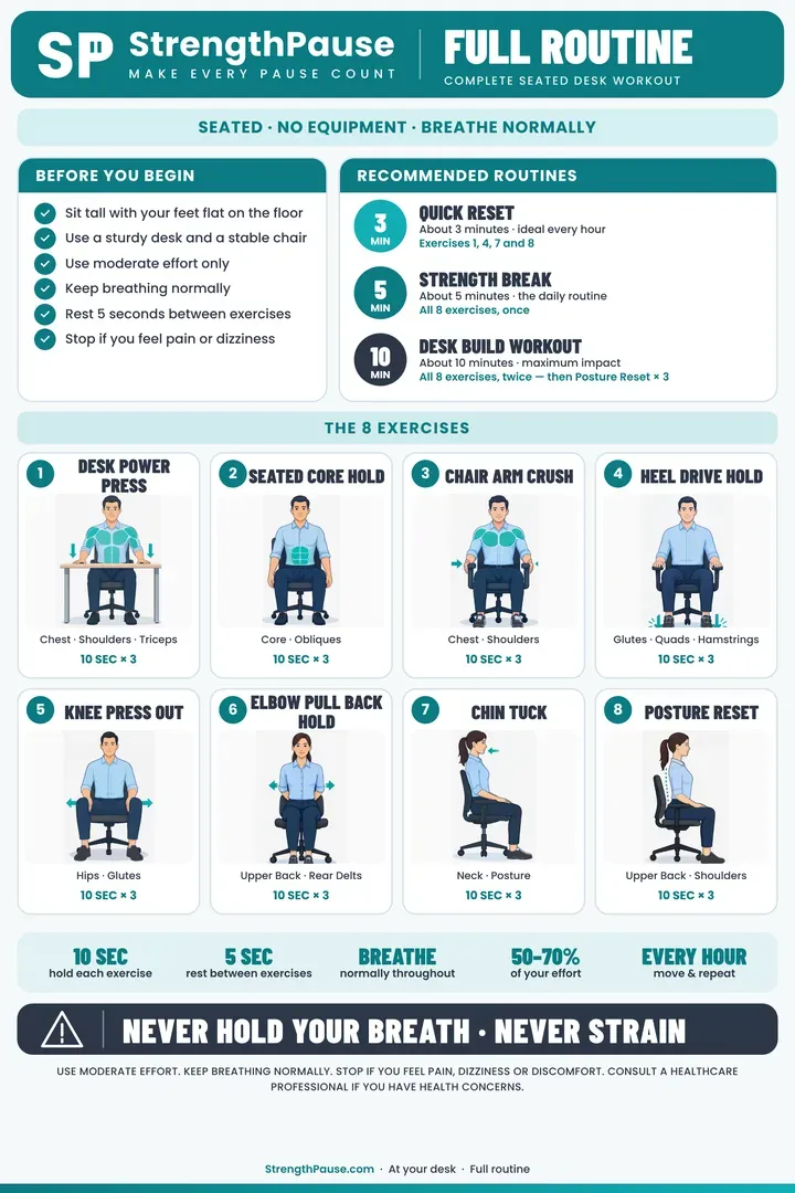 The StrengthPause Desk Full Routine card